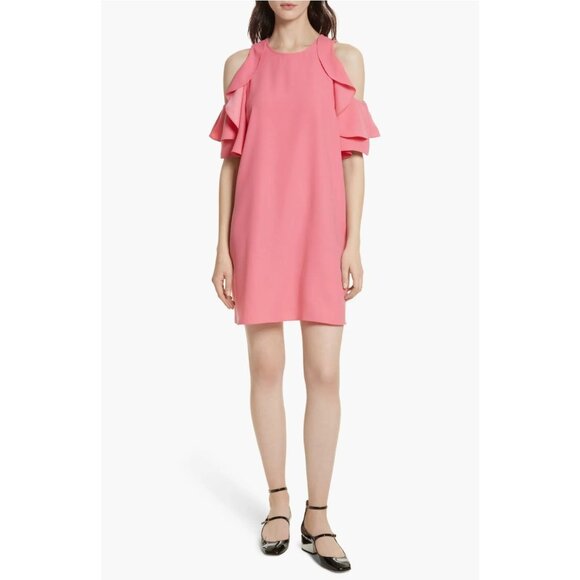 Kate Spade Cold Shoulder Shift Dress Petunia Pink Coral‎ Size Large Summer Party - Picture 1 of 12